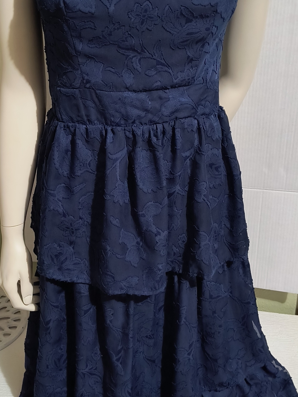 Girls Navy Tiered Lace Dress